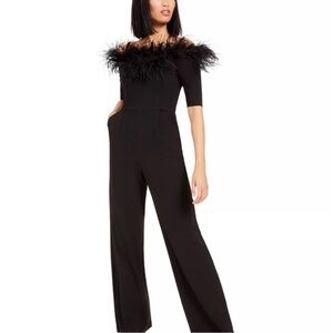 Calvin Klein Black Feather-Accent Jumpsuit